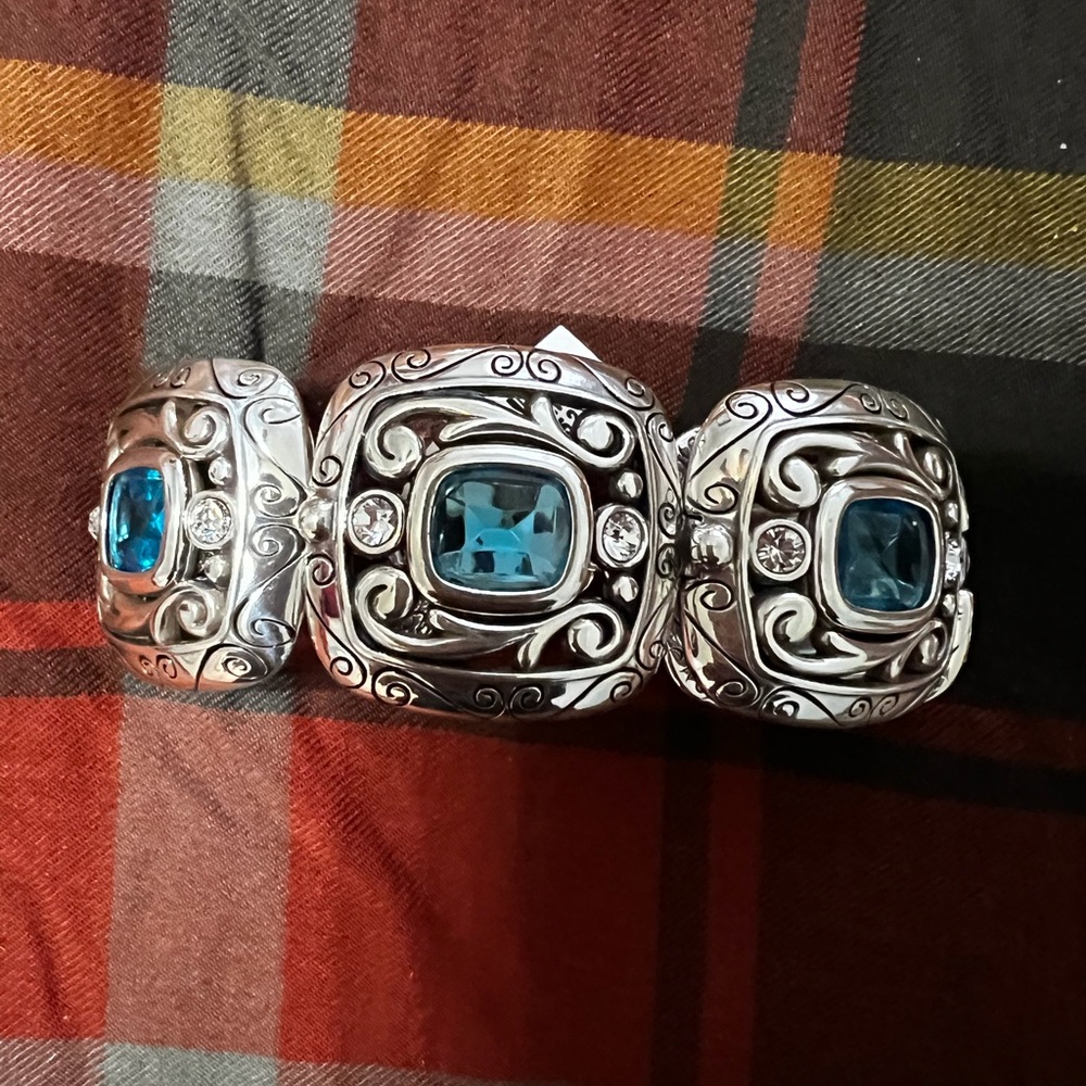 Brighton Silver Earrings with Rich Blue Stones - Picture 2 of 3